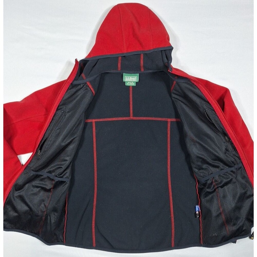 LL Bean Women S Jacket Soft Shell Red Black Trim Hooded Full Zip Outdoor Vintage - Picture 4 of 14